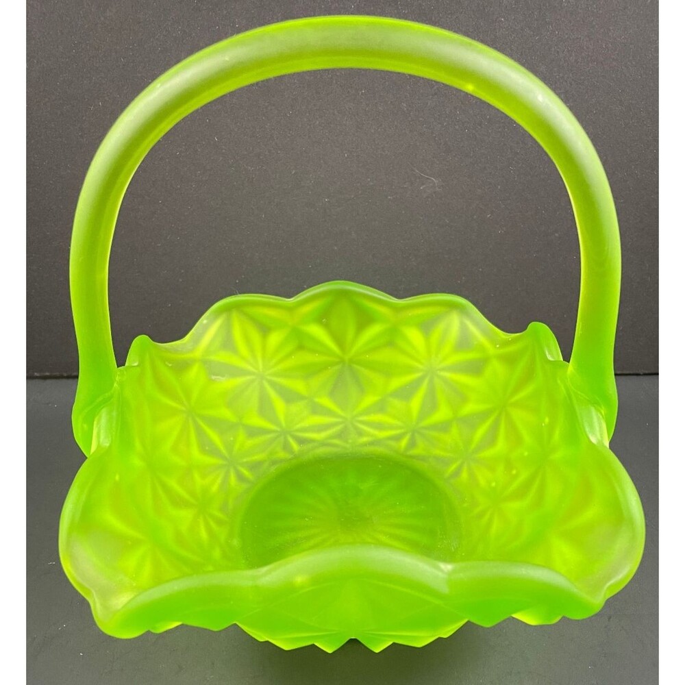 Westmoreland Green Satin Glass Candy Basket Dish Matte Vintage